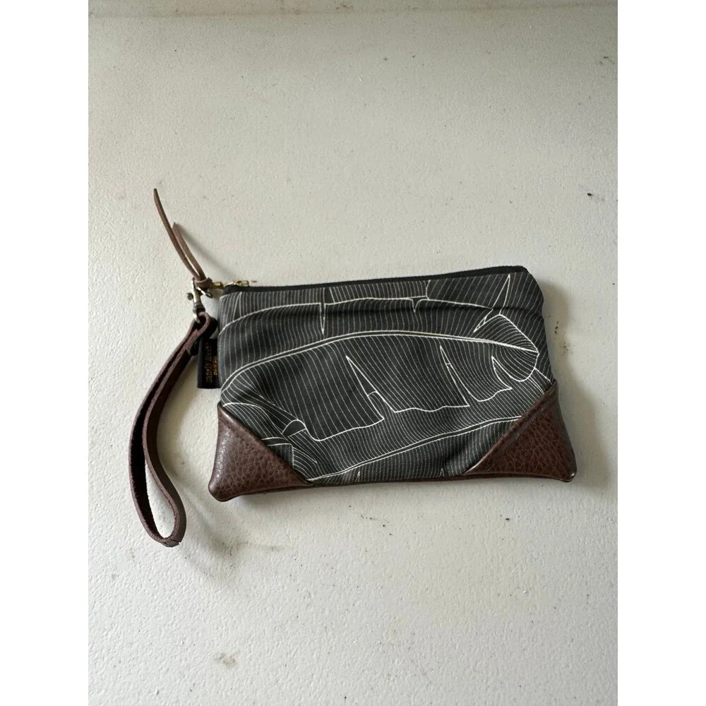 Sandy Feet Hawaii Handmade Mini Blackout Banana Leaf Vegan Leather Zipper Clutch